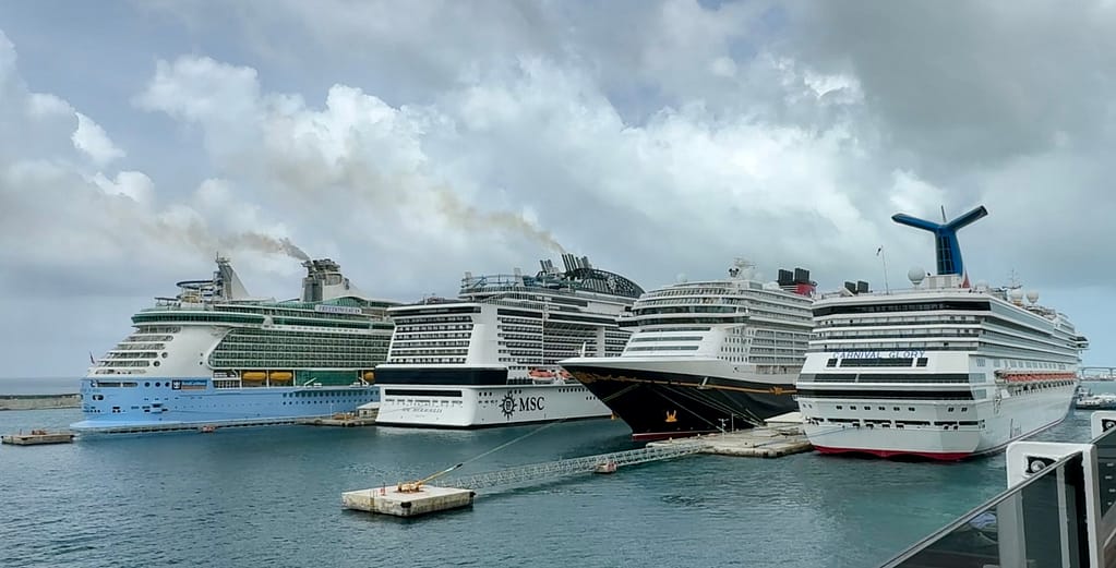 4 types of cruise line ships in port