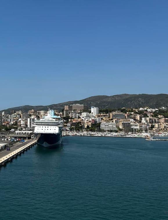 Cruise ship in port in article with cruise tips